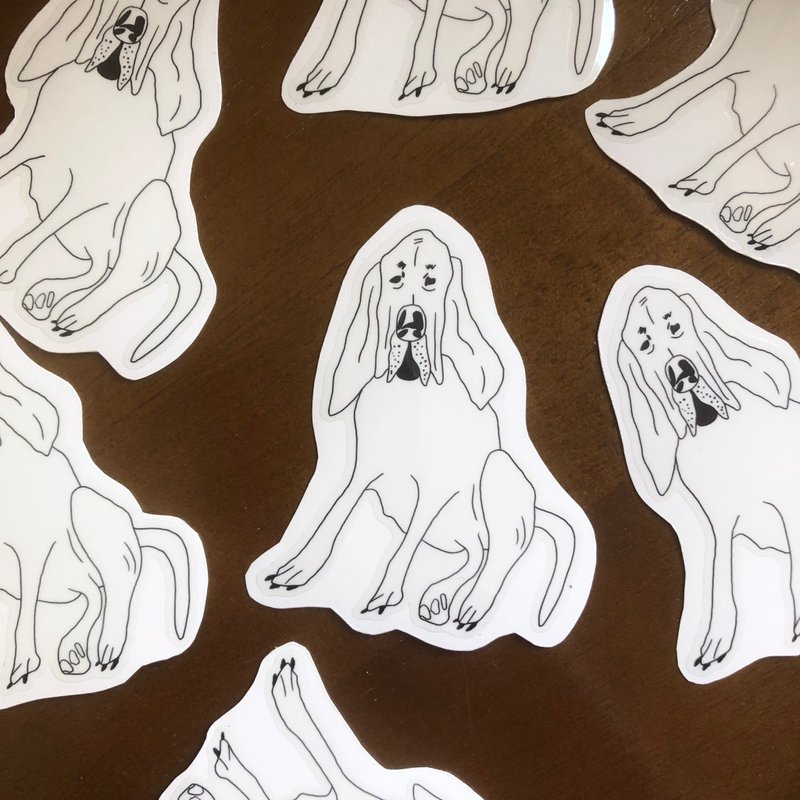 憂鬱獵犬透明貼紙 搞怪手繪狗狗插畫 - 貼紙 - 紙 