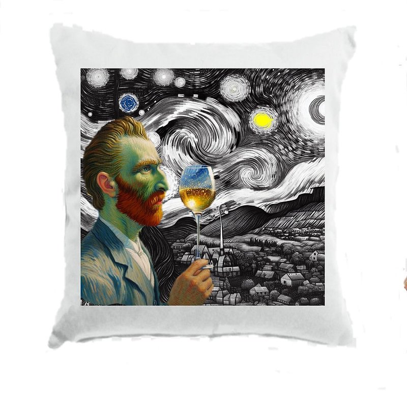 Van Gogh tasting wine under the stars - Pillows & Cushions - Other Materials White