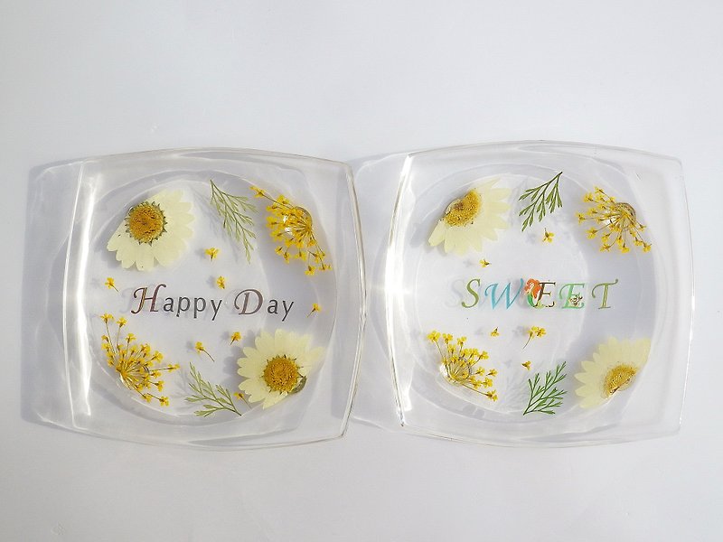 Handmade Coasters, Pressed flower Coasters, set of 2 - ที่รองแก้ว - อะคริลิค 