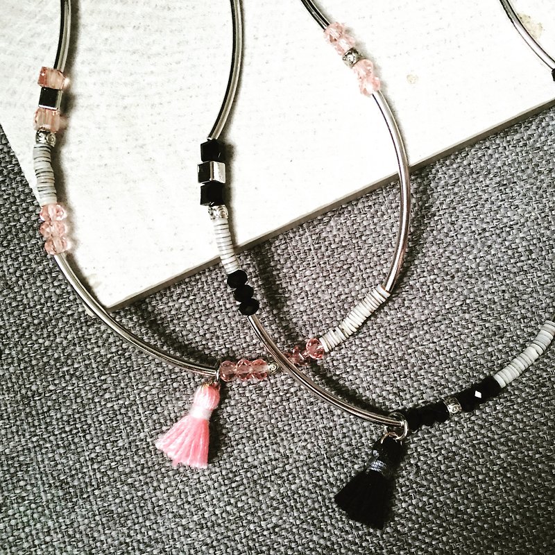 Japanese shell double circle gemstone bracelet - Bracelets - Gemstone Pink