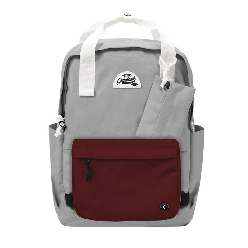 Grinstant Mix and Match Detachable 15.6" Backpack - Dream Series (Light Grey & Dark Red) - กระเป๋าเป้สะพายหลัง - เส้นใยสังเคราะห์ สีเทา