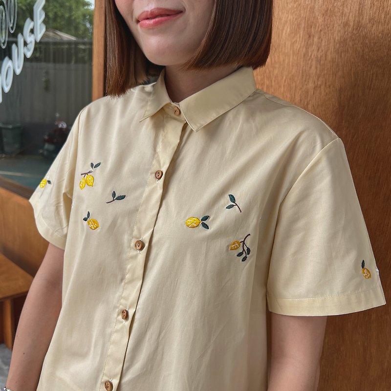 Shirt Dress : Vanilla Cream - ชุดเดรส - ผ้าฝ้าย/ผ้าลินิน สีเหลือง