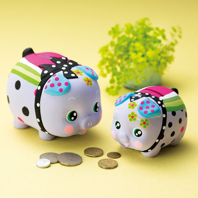 [Pre-order] Japanese-made hand-painted flower piglets and money poppies - กระปุกออมสิน - ดินเผา สีม่วง