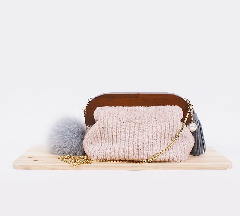 Whalebone wood frame clutch pouch - Other - Other Materials Pink