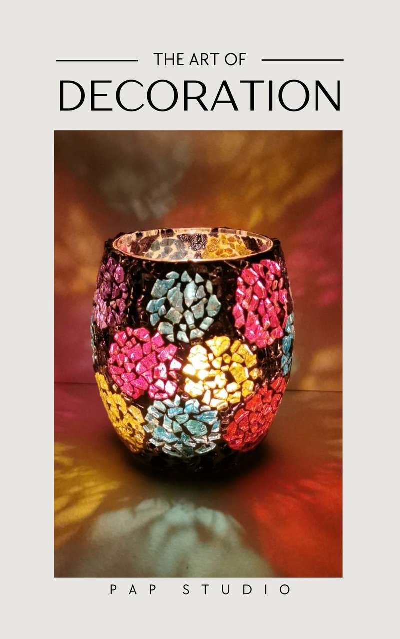 Romantic Glass Mosaic Candle Holder - Items for Display - Glass Multicolor