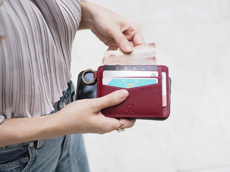 June (Burgundy) :  Multi-card holder, card case, slim wallet, Red wallet - 手提包/手提袋 - 真皮 紅色