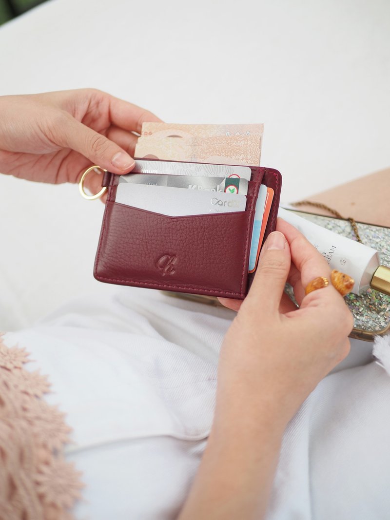June (Burgundy) :  Multi-card holder, card case, slim wallet, Dark Red wallet - 手提包/手提袋 - 真皮 紅色