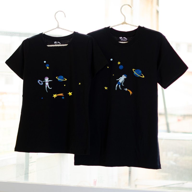【七夕情人節禮物】漂浮 情侶裝/短袖T-shirt/結婚紀念日貼心禮物 - 女 T 恤 - 棉．麻 黑色