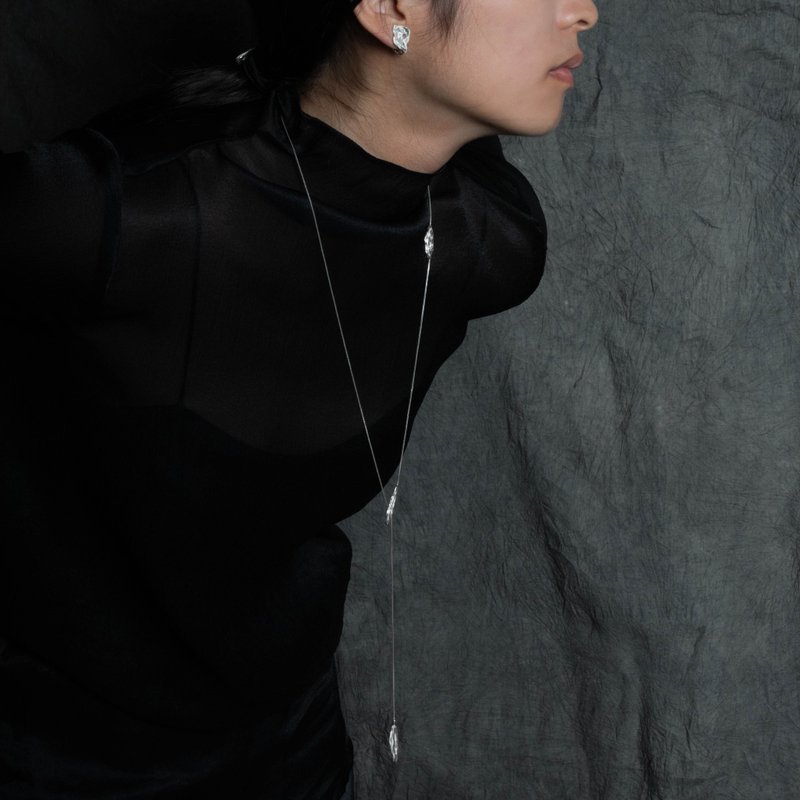 Sedimentary I [Shattered] Adjustable Long Chain - Sterling Silver - สร้อยคอ - เงินแท้ สีดำ