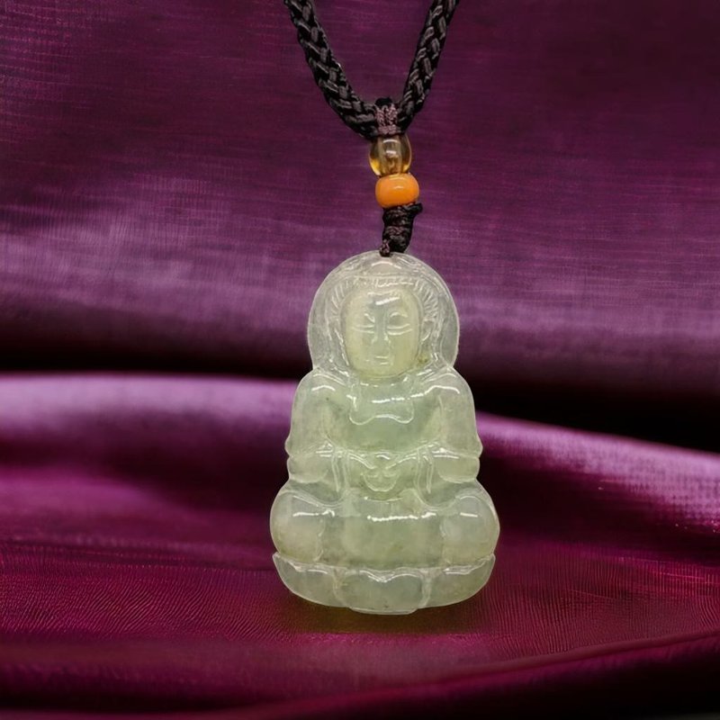 冰種翡翠觀音菩薩項鍊 | 天然緬甸玉翡翠A貨 | 送禮 - 項鍊 - 玉石 綠色
