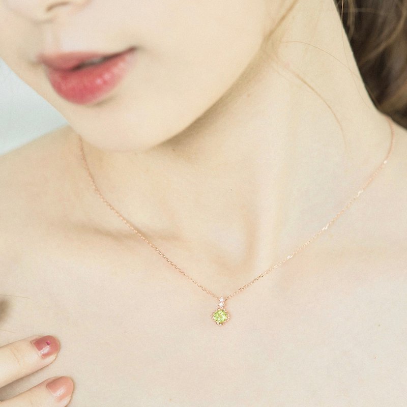 Peridot 925 sterling silver plated rose gold minimalist style necklace - Necklaces - Gemstone Green