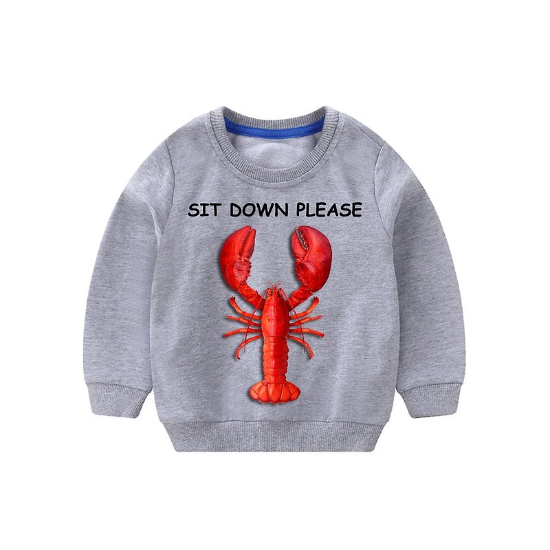 Please sit lobster long sleeve cotton T - เสื้อยืด - ผ้าฝ้าย/ผ้าลินิน สีเทา