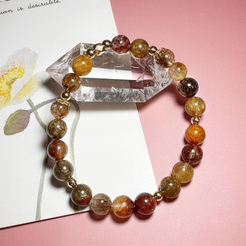 Rutilated Quartz bracelet - สร้อยข้อมือ - เครื่องเพชรพลอย สีนำ้ตาล