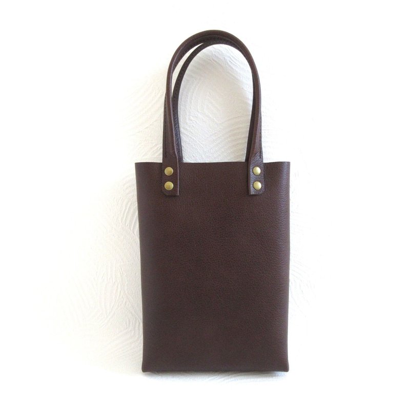 Very easy to carry, cowhide leather, plump triangular gusset box mini tote, shrink, dark Brown, 0592 - กระเป๋าถือ - หนังแท้ สีนำ้ตาล