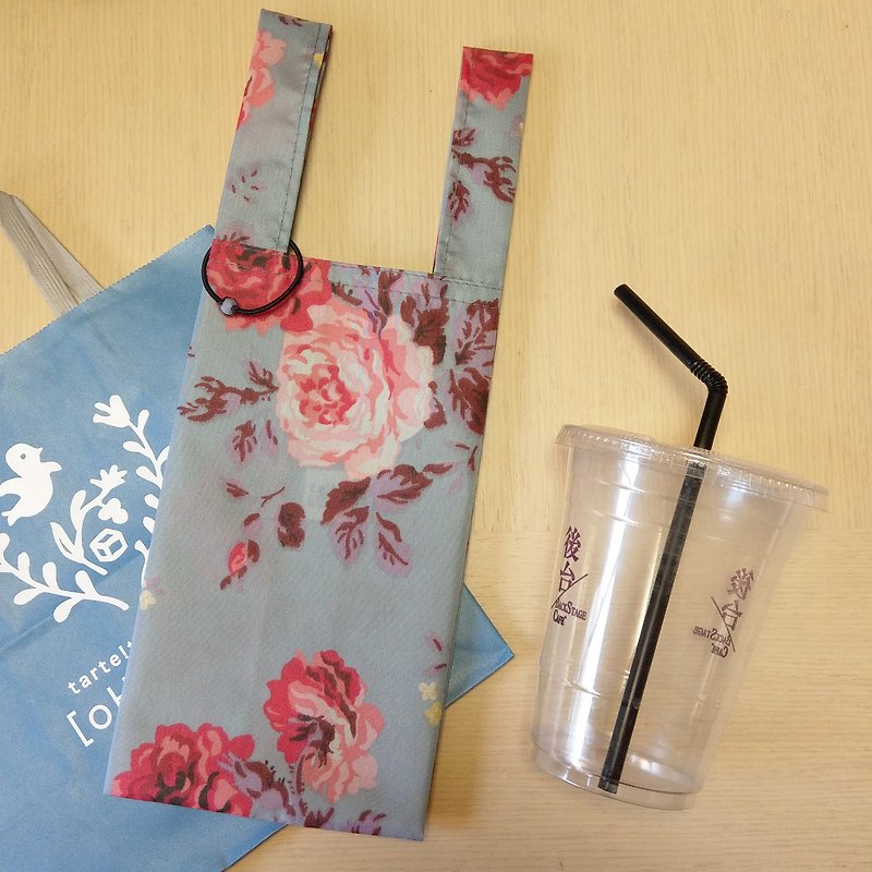 Rose Tea (gray-blue)。Handmade reusable bag for drinks and anything - Beverage Holders & Bags - Waterproof Material Gray
