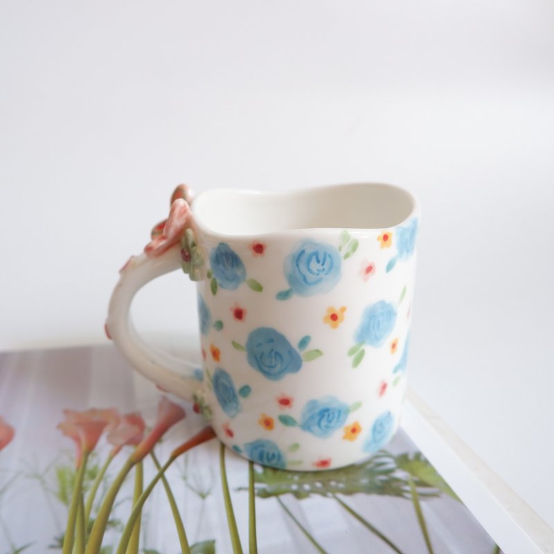 Hand built ceramic cup | blue rose | ceramic handmade mug - Mugs - Pottery Blue