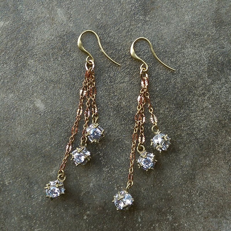 Drop Earrings with CZ Balls - Earrings & Clip-ons - Copper & Brass 