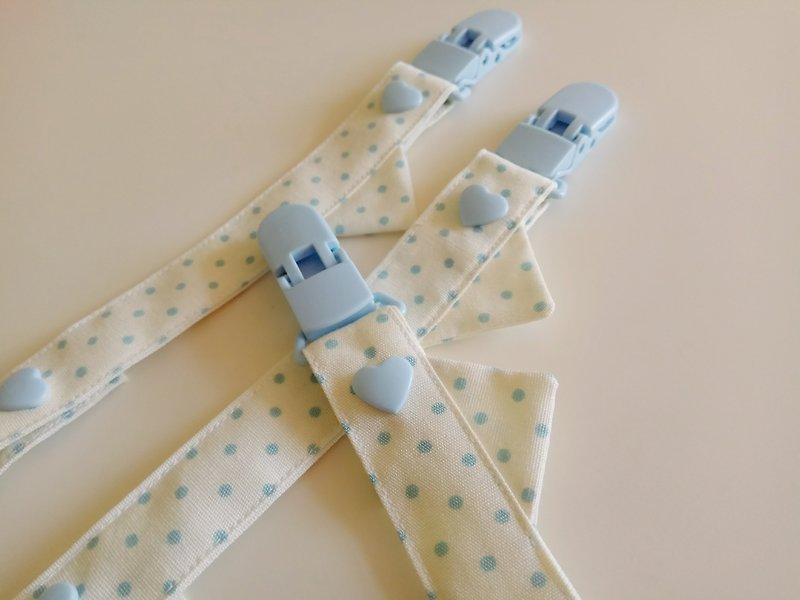<Light blue dot> pennant flag love buckle pacifier clip pacifier with pacifier chain toy clip - Bibs - Cotton & Hemp Blue