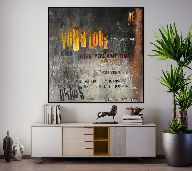 Extra Large Art Abstract Love Typography Art Bold Modern Canvas Painting - ตกแต่งผนัง - อะคริลิค 