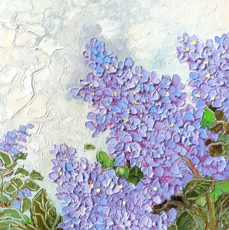 Lilac Oil Painting on Canvas board 20x20cm Saugeana Flowers Impasto Artwork - 海報/掛畫/掛布 - 其他材質 紫色