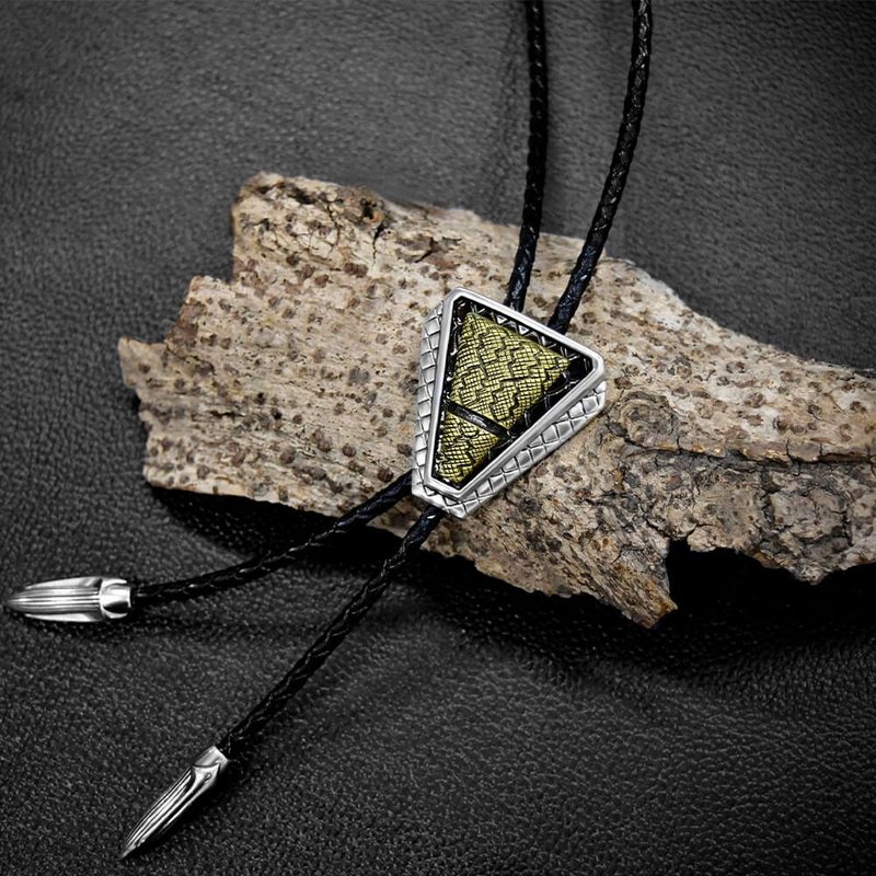蛇年 金蛇富貴 真皮皮繩 保羅領帶 Bolo Tie  皮繩領帶 襯衫領繩 - 領帶/領帶夾 - 真皮 金色