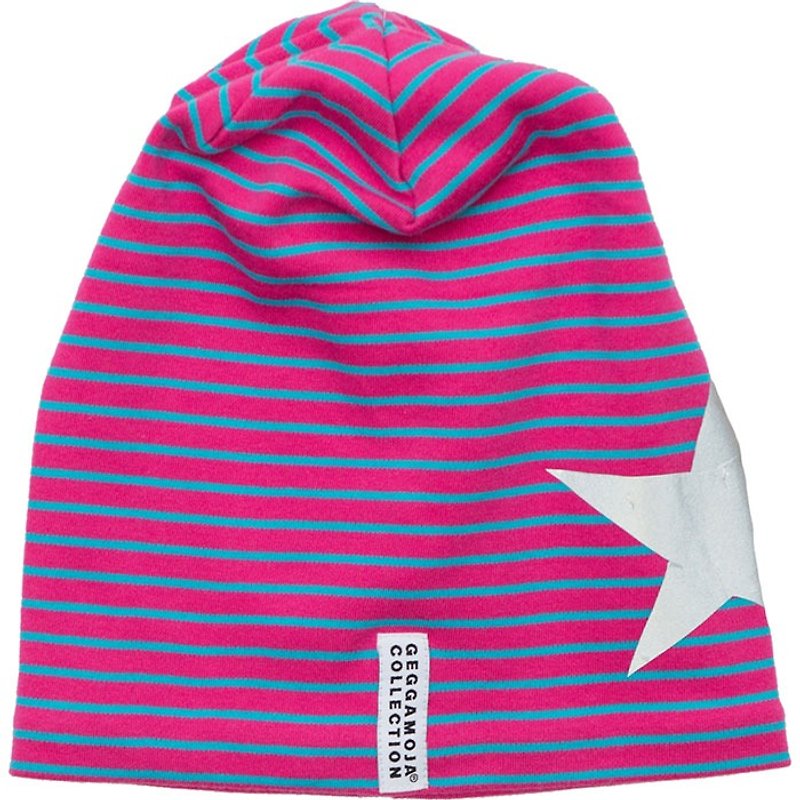 【北歐童裝】瑞典有機棉星星兒童帽子1歲至2歲桃紅/藍條紋 - 嬰兒帽/髮帶 - 棉．麻 紅色