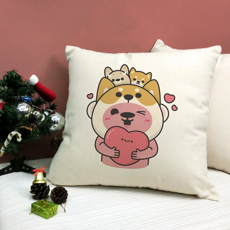 [Share love with Aojia monkey] Cotton fabric two-color square pillow with zipper - หมอน - ผ้าฝ้าย/ผ้าลินิน 