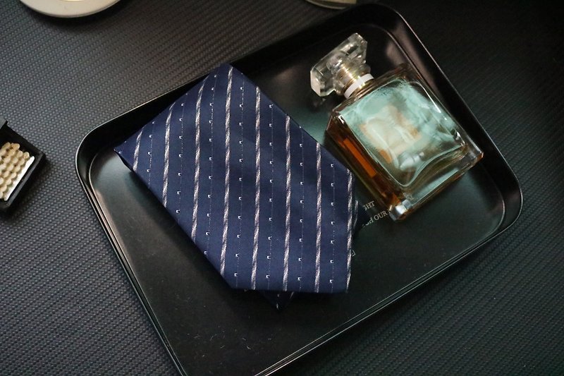 Blue silver thread silk tie business gentleman gift box support embroidered word - Ties & Tie Clips - Silk Blue