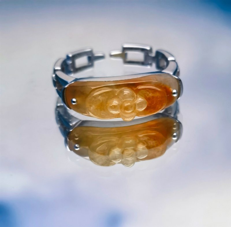 Silver Collection - Icy brownish orange jadeite sweet osmanthus silver ring - แหวนทั่วไป - เครื่องเพชรพลอย 