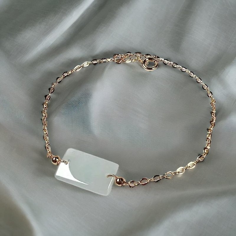 [May Nothing Happen] Ice Jadeite Nothing Happens Bracelet 14K Gold Filled | Natural Burmese Jade Jade A Grade - Bracelets - Jade White