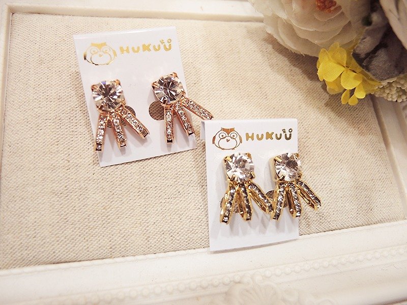 § HUKUROU§ brass three claw earrings (retro gold / rose gold) - Earrings & Clip-ons - Other Metals 