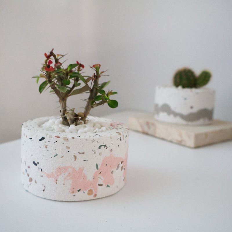 Round clay pot· Stone type/handmade Cement pot/small potted plant/birthday gift - ตกแต่งต้นไม้ - ปูน 
