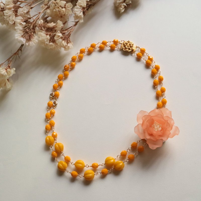 Orange Rose Brooch and Necklace Demi-parure Marilyn Monroe 2-way Elegant Costume Jewelry Set - สร้อยคอ - แก้ว สีส้ม