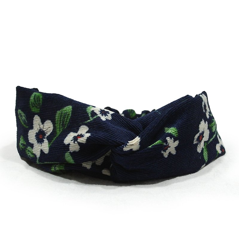 Wildflowers weeds corduroy cross headband - Headbands - Cotton & Hemp Blue