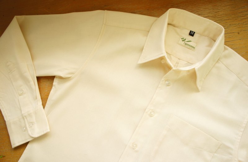 オーガニックコットン長袖シャツ（平織りツイル） - シャツ メンズ - コットン・麻 ホワイト