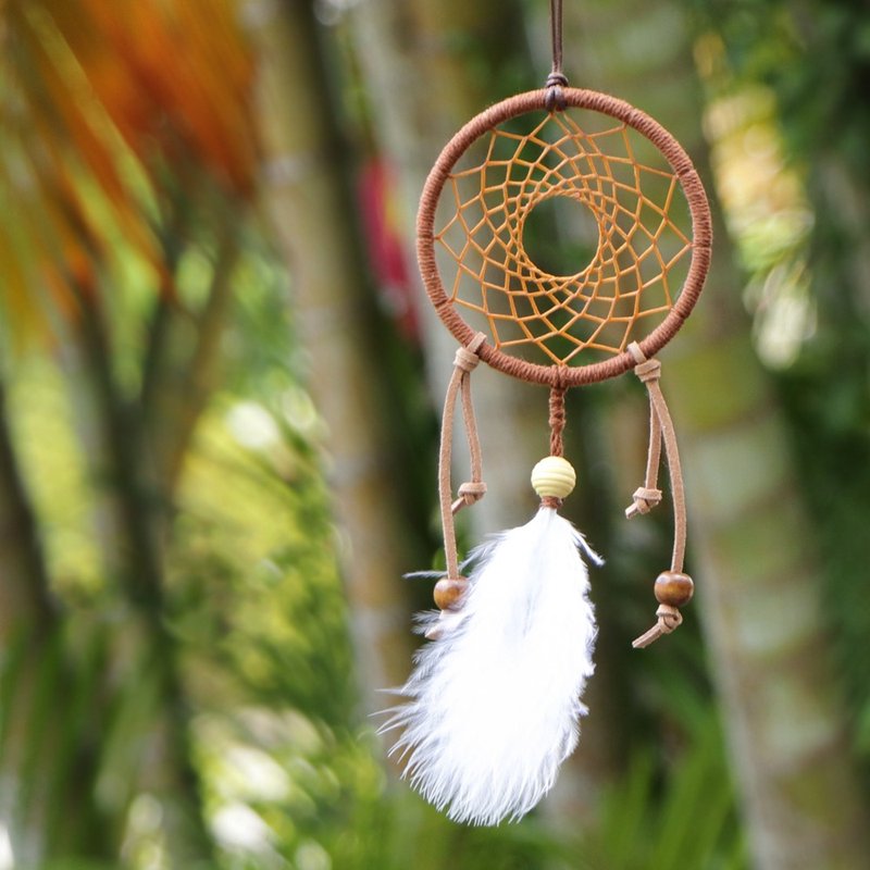 極簡風格丨禮物 手工編織 Dreamcatcher 捕夢網 吊飾-咖啡棕 - 其他 - 其他材質 咖啡色