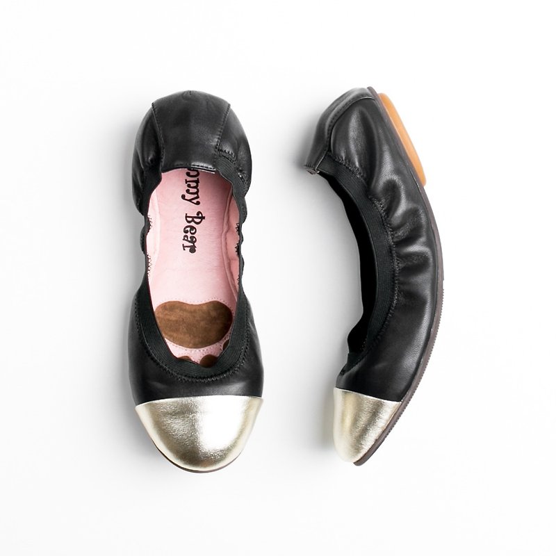 Gummy Bear handmade / lambskin / soft / flat shoes / doll shoes / egg roll shoes - รองเท้าบัลเลต์ - หนังแท้ สีดำ