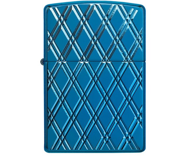 Light blue geometric mesh pattern Monogram Zippo Lighter