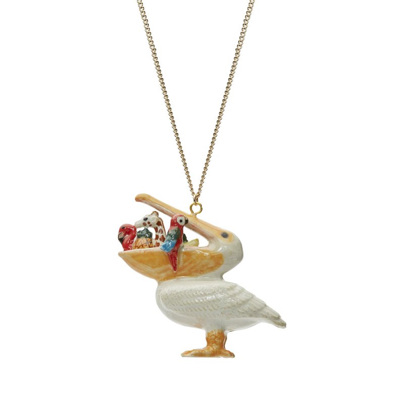 AndMary 手繪瓷項鍊-鵜鶘 禮盒裝Small Hungry Pelican Necklace - 項鍊 - 瓷 白色
