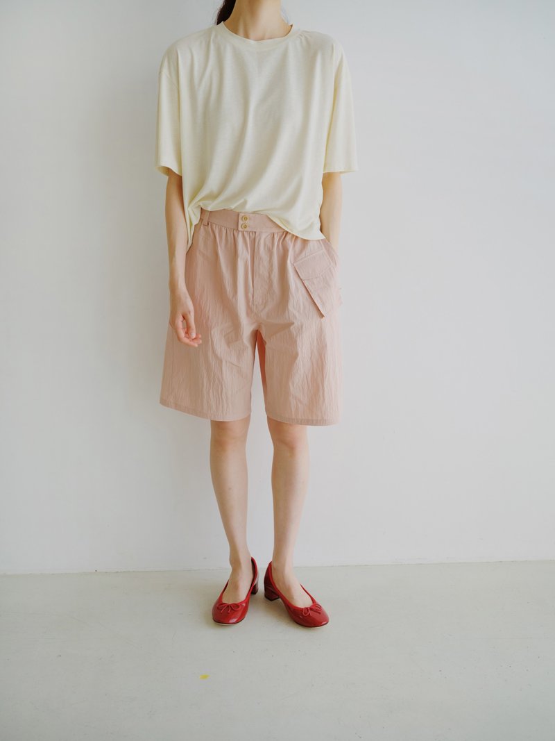 KOOW textured summer shorts anti-wrinkle texture simple casual suit pants - Women's Pants - Cotton & Hemp Pink