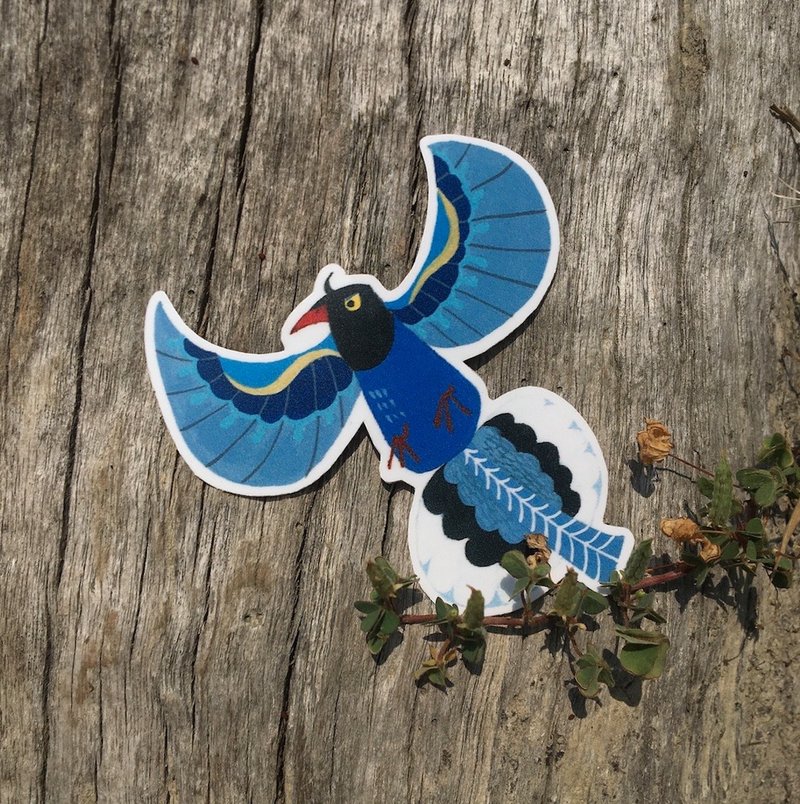 [Waterproof Sticker] Angry Taiwan Blue Magpie/Blue Bird Action Support - สติกเกอร์ - พลาสติก 