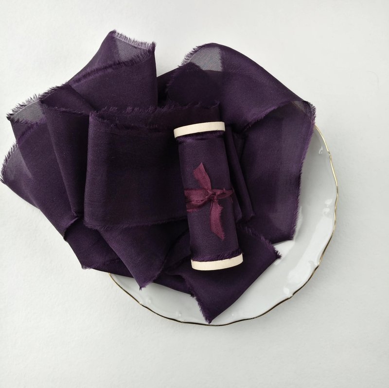 Purple Silk Ribbon / Hand Dyed Silk ribbon on Wood Spool - Gift Wrapping & Boxes - Silk Purple