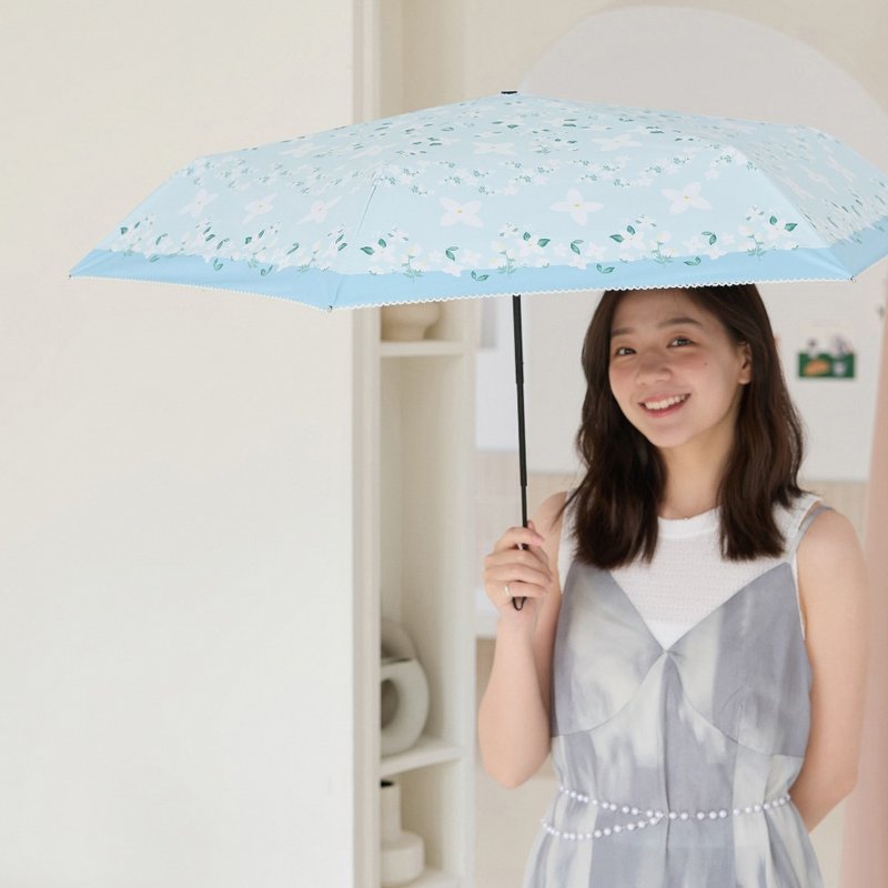 【rento】防曬黑膠迷你傘-茉莉花(藍) - 雨傘/雨衣 - 防水材質 藍色