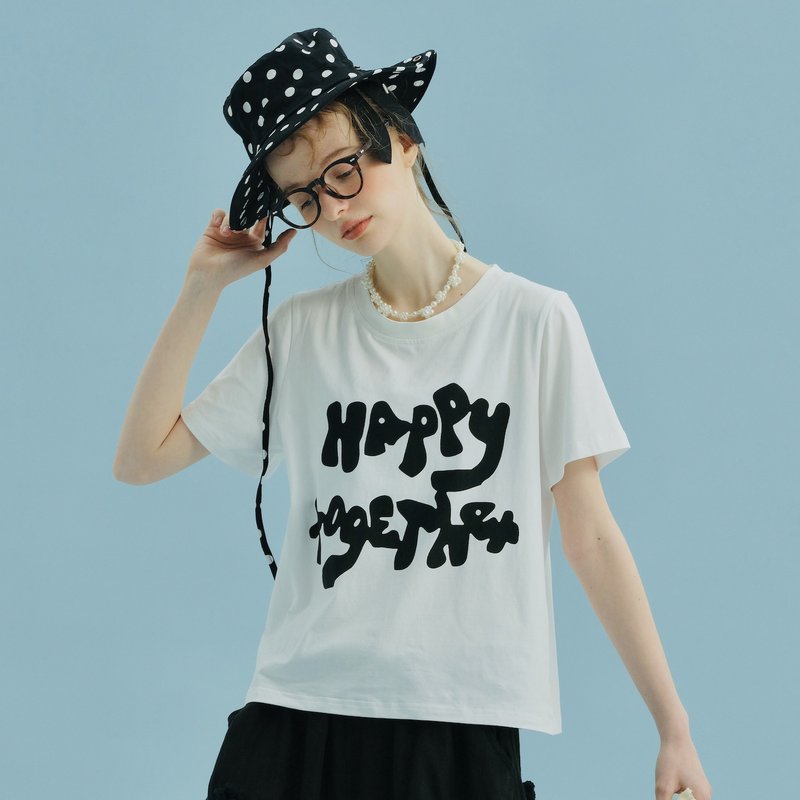 白色樂融融T恤 / 上衣 T-shirt - 女 T 恤 - 棉．麻 白色
