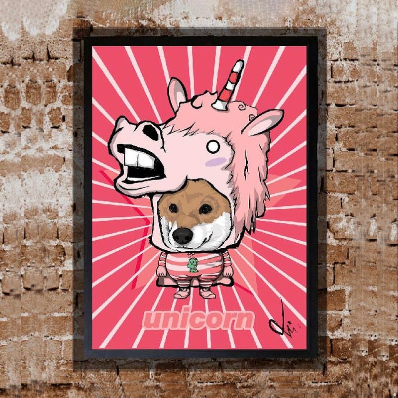 柴犬 獨角獸 狗 插畫 獨家原創 拼圖 A4 尺寸 含黑色外框 畫框 - 相框/畫框 - 其他材質 黑色