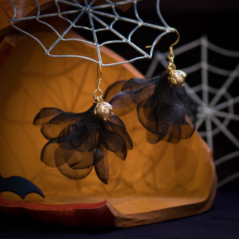 Endor | Halloween Ballerina Black Crepe Double Chain Earrings - Earrings & Clip-ons - Other Materials Black