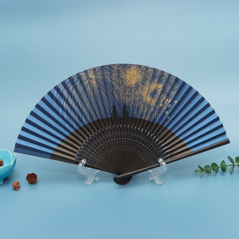 京都和紙黑染京扇子-貓咪花火 - 扇子 - 棉．麻 