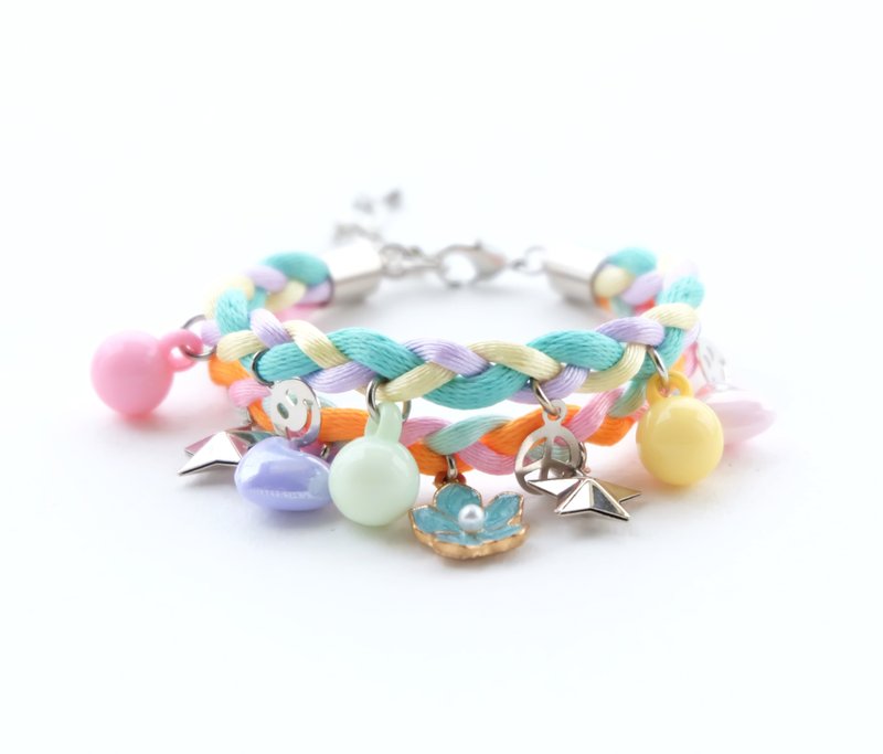 Colorful pastel double layer braided bracelet with charms - สร้อยข้อมือ - วัสดุอื่นๆ หลากหลายสี