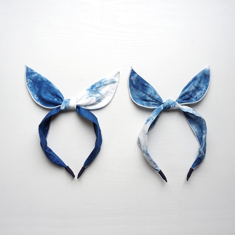 S.A x Sky, Indigo dyed Handmade Natural Pattern Hair Band - Headbands - Cotton & Hemp Blue