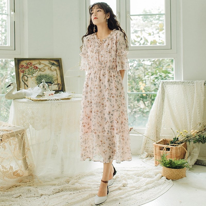 Annie Chen 2018 summer new literary women's collar lace floral dress dress - ชุดเดรส - ผ้าฝ้าย/ผ้าลินิน สึชมพู